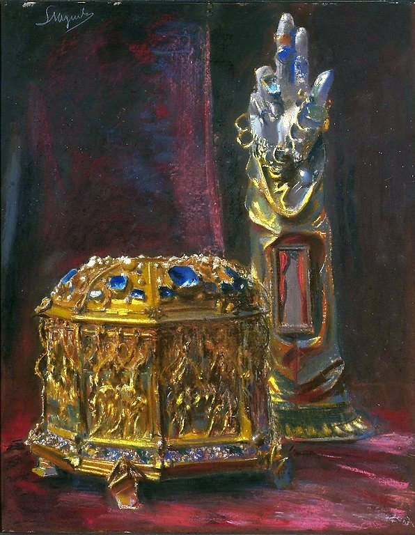 Ereklyetartók Szent Stanislaus fejéhez és kezéhez. alkotó: Leon Wyczokowski