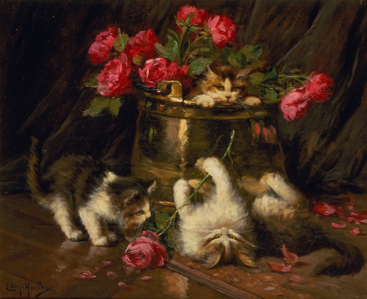 Játékos cicák (olaj, vászon) alkotó: Leon Charles Huber