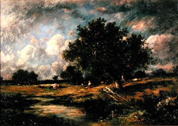Táj tehenekkel és figurákkal (olaj, vászon) alkotó: Leon Victor Dupre