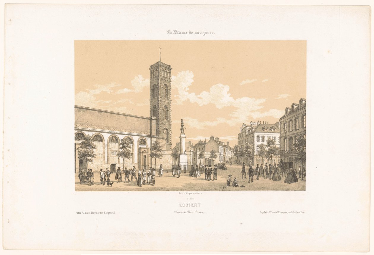 Kilátás a Bisson térre Lorientban lorient. Vue de la place Bisson (cím a tárgyon) Kortárs Franciaország (sorozat címe) La France de nos jours (sorozat címe a tárgyon) alkotó: Leon Auguste Asselineau
