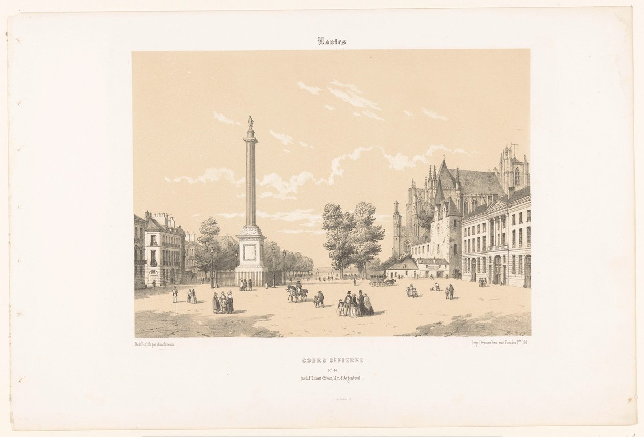 Kilátás a Maréchal-Foch térre és a Cours Saint-Pierre-re Nantes-ban Nantes. Cours St. Pierre (cím a tárgyon) Kortárs Franciaország (sorozat címe) La France de nos jours (sorozat címe) alkotó: Leon Auguste Asselineau