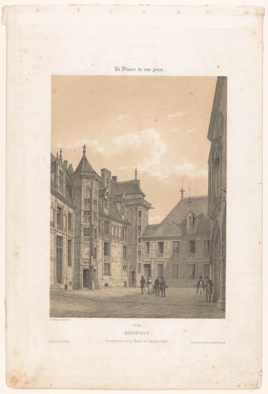 Kilátás a Palais Jacques-Coeur udvarára Bourges-ban Bourges. Vue interior de la maison de Jacques Coeur (cím a tárgyon) Kortárs Franciaország (sorozat címe) La France de nos jours (sorozat címe a tárgyon) alkotó: Leon Auguste Asselineau