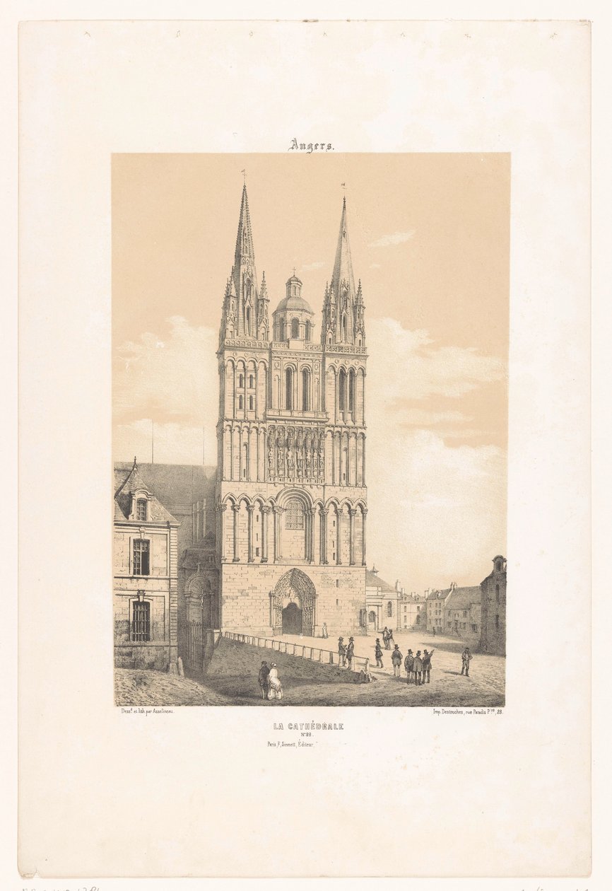Kilátás az Angers-i katedrálisra Angers. La cathédrale (cím a tárgyon) Kortárs Franciaország (sorozat címe) La France de nos jours (sorozat címe) alkotó: Leon Auguste Asselineau