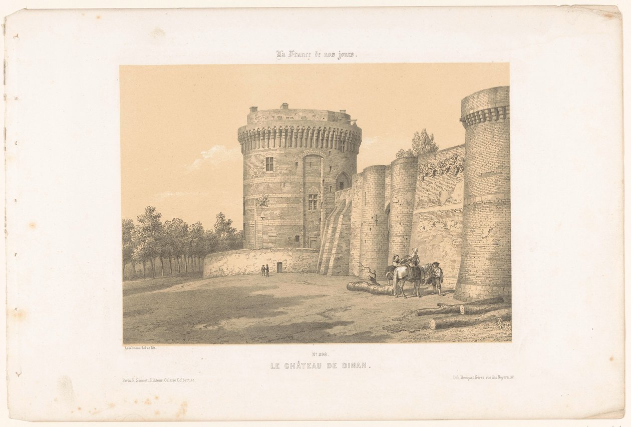 Kilátás Dinan várának egyik tornyára Le Château de Dinan (cím a tárgyon) Kortárs Franciaország (sorozat címe) La France de nos jours (sorozat címe a tárgyon) alkotó: Leon Auguste Asselineau