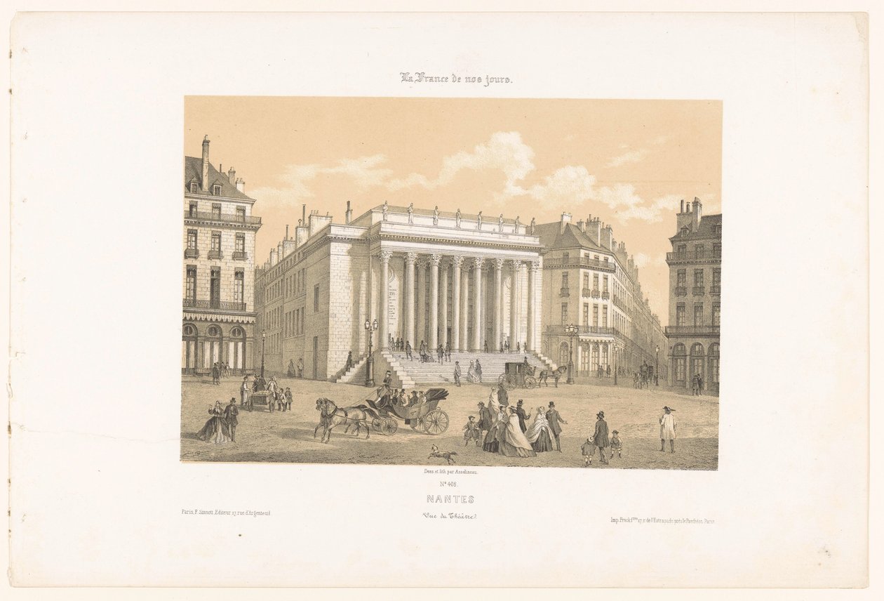 Kilátás a nantes-i Théâtre Graslinra Nantes. Vue du theatre (cím az objektumon) Kortárs Franciaország (sorozat címe) La France de nos jours (sorozat címe a tárgyon) alkotó: Leon Auguste Asselineau