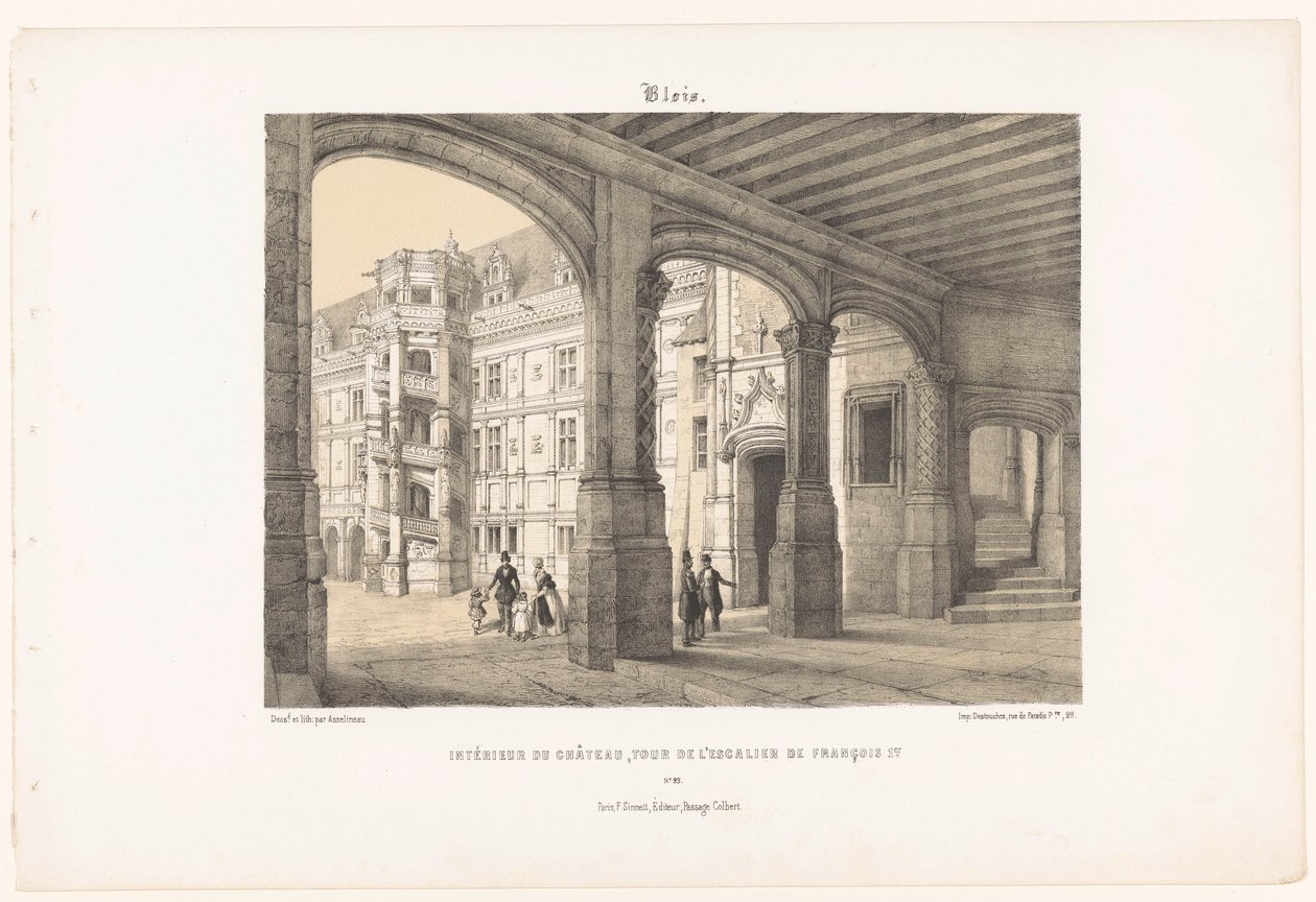 Kilátás a bloisi kastély belsejére I. Ferenc király nyolcszögletű lépcsőtornyával blois. Intérieur du château, tour de l
