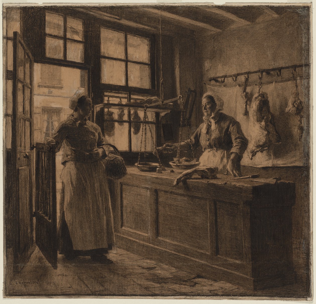 Egy hentesbolt belseje, c. 1881. alkotó: Leon Augustin Lhermitte