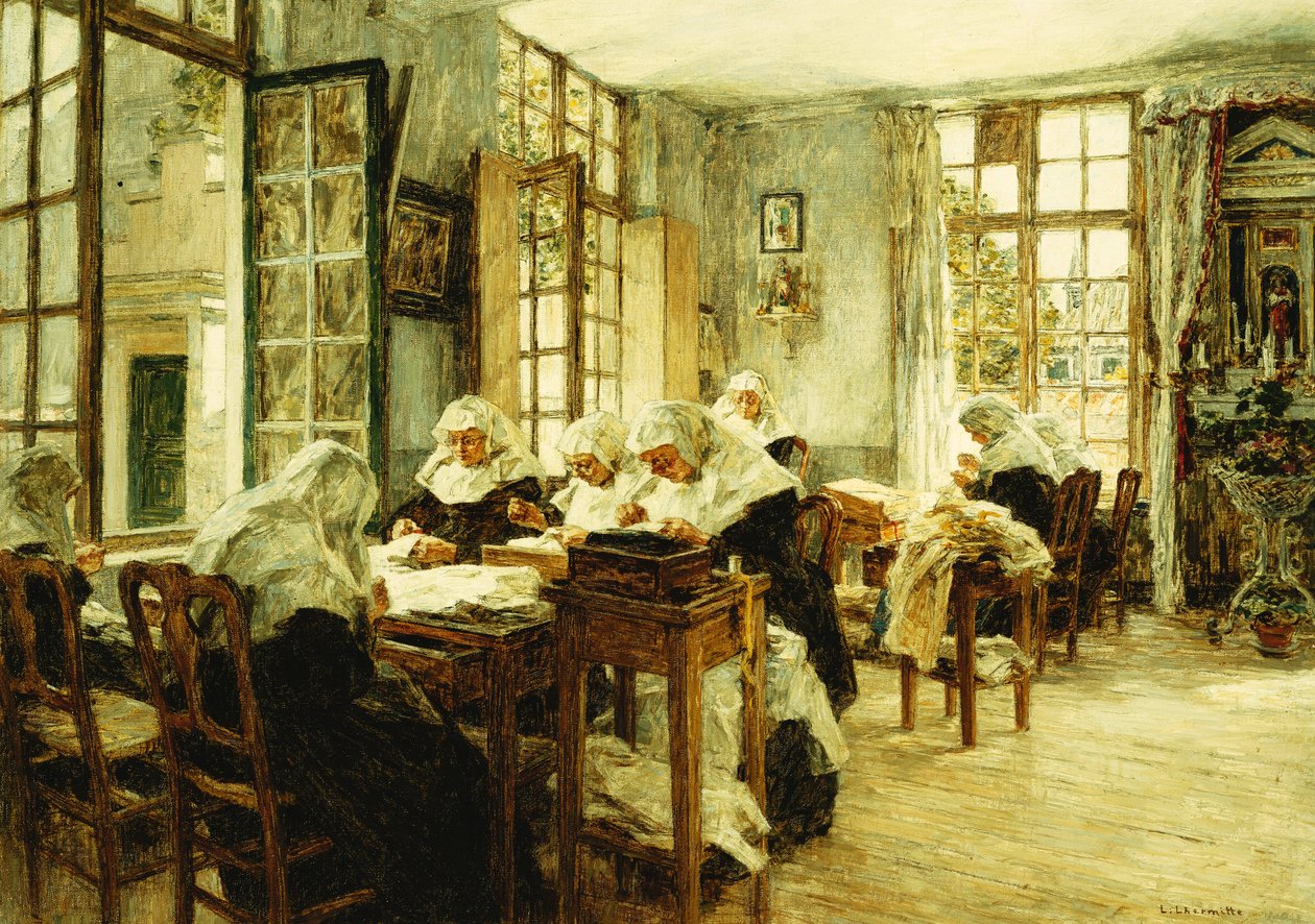Apácák varrás, alkotó: Leon Augustin Lhermitte