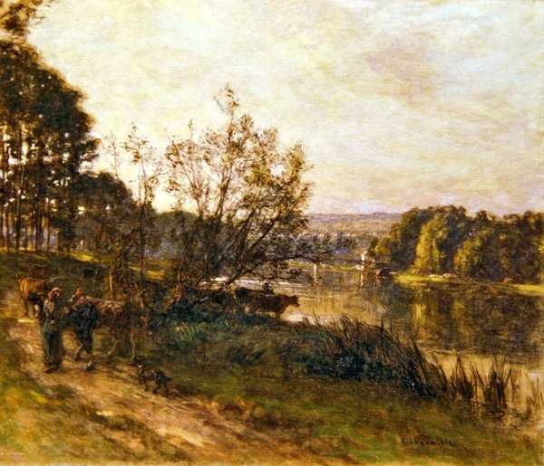 Folyóátkelőhely (színes kréta és pasztell papíron) alkotó: Leon Augustin Lhermitte