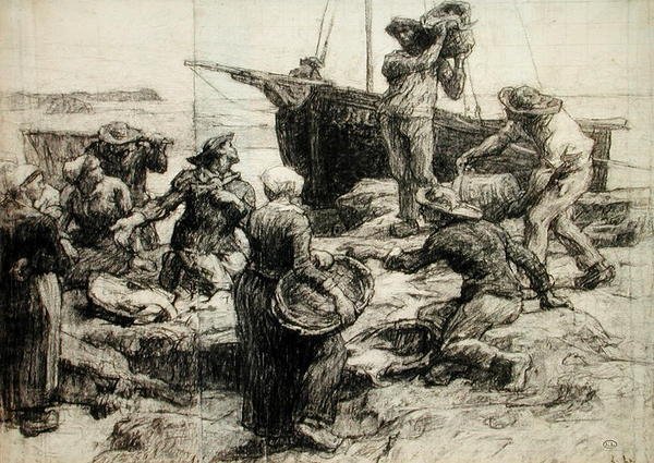 A fogás válogatása (szén papíron) alkotó: Leon Augustin Lhermitte