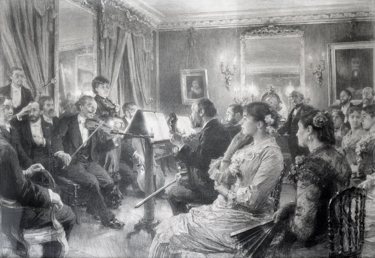 A Quartet vagy a Zenés est az Amaury Duval Házban, 1881 (szén papíron) alkotó: Leon Augustin Lhermitte