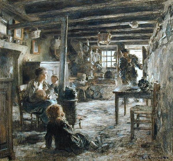 Egy család, belső Fonte (Apa visszatérése) 1887 (pasztell, papír) alkotó: Leon Augustin Lhermitte