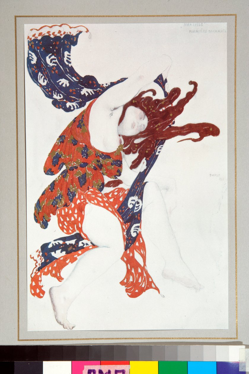 A Nicolas Tcherepnine rendezte Narcisse című baletthez készült "Bacchante" jelmez alkotó: Leon Bakst