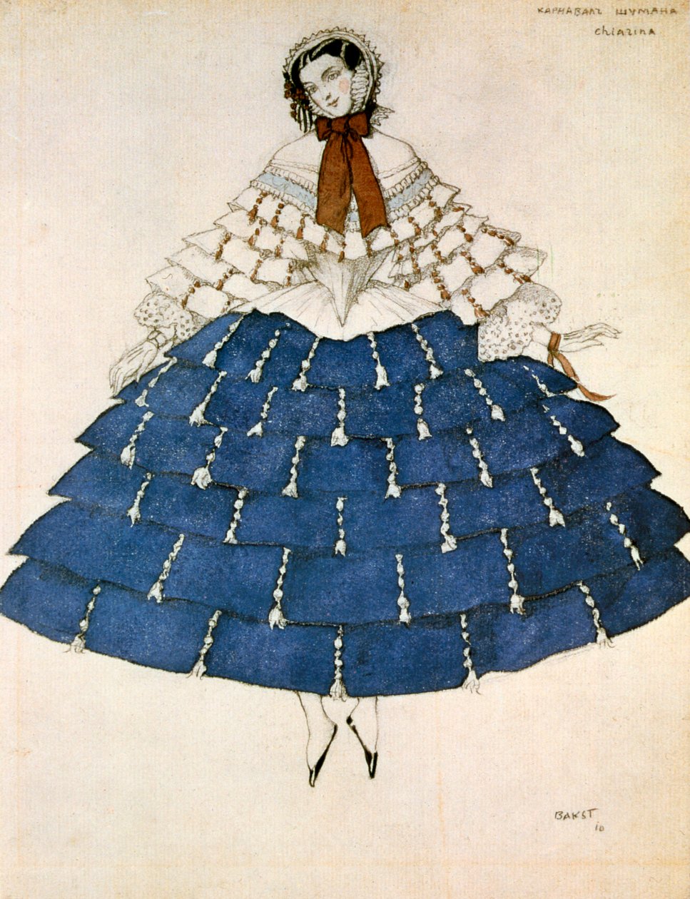 Chiarina, a Robert Schumann által komponált Karnevál című balett jelmezének terve, 1919. alkotó: Leon Bakst