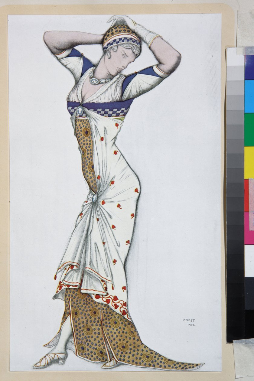 Modern ruha tervezése - Leon Bakst (1866-1924) munkája, litográfia 1910 körül - (Modern ruha tervezése, Leon Bakst színes litográfiája alkotó: Leon Bakst