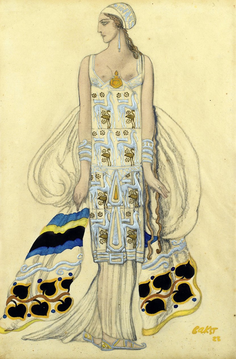 Ida Rubinstein jelmezterve Jean Racine Phaedra (Phedre) című drámájában - Bakst, Leon (1866-1924) - 1923 - Gouache és tinta papíron - 48x32 - Magángyűjtemény alkotó: Leon Bakst