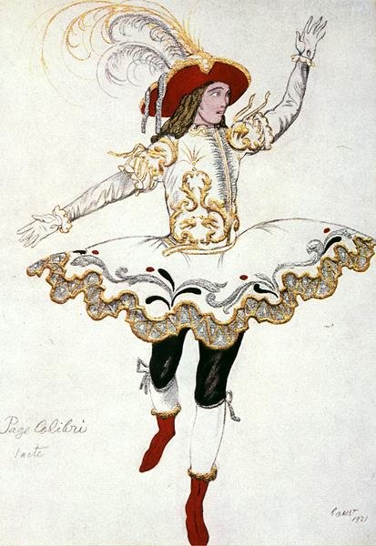 A tündérkolibri lapfiú jelmezterve, a Csipkerózsika-tól alkotó: Leon Bakst