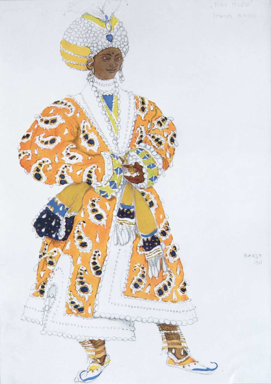 Jelmezterve Vaslav Nijinsky számára, R. Hahn balettkék isten című művében, 1912 alkotó: Leon Bakst