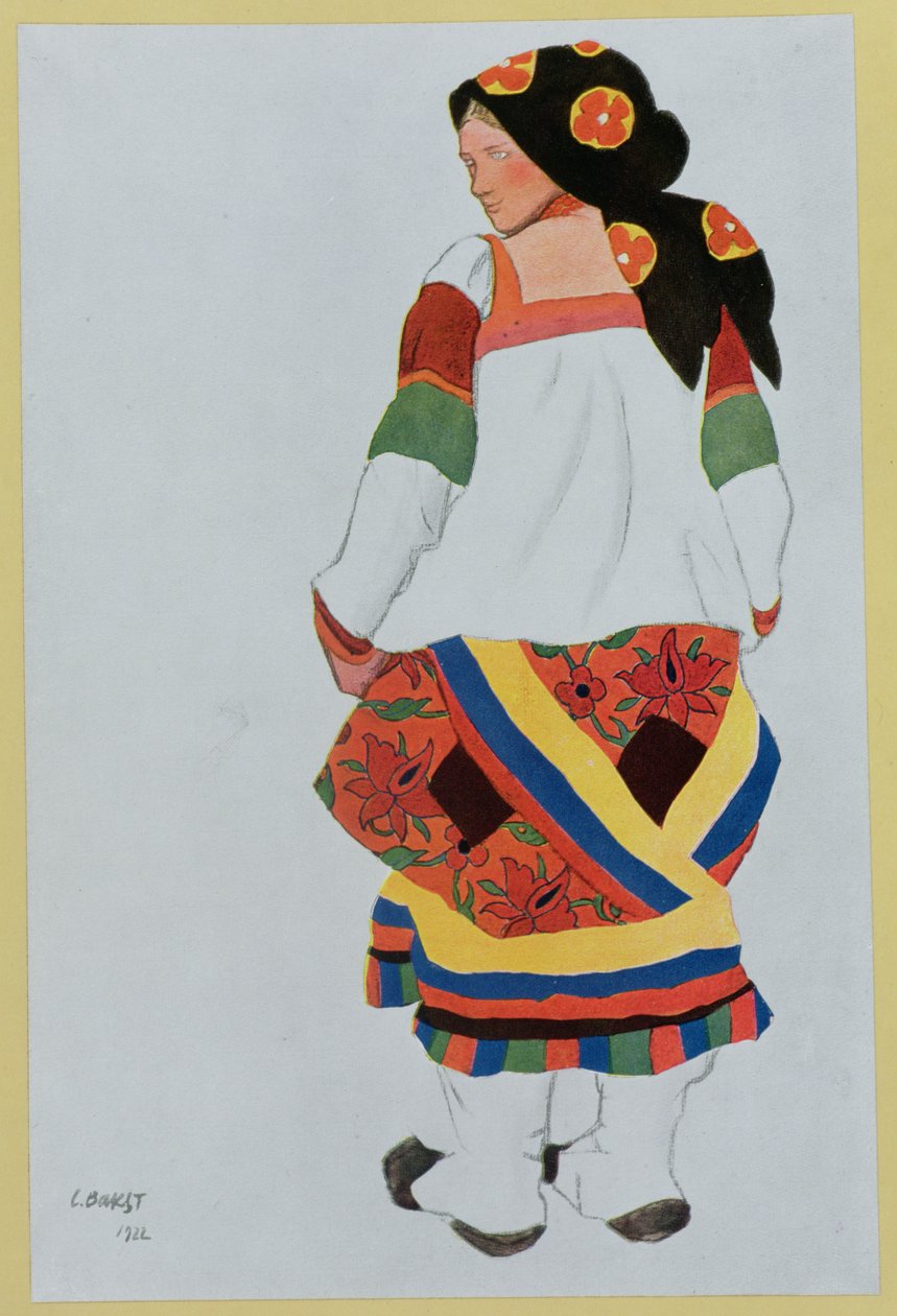 Jelmeztervezés parasztlánynak alkotó: Leon Bakst