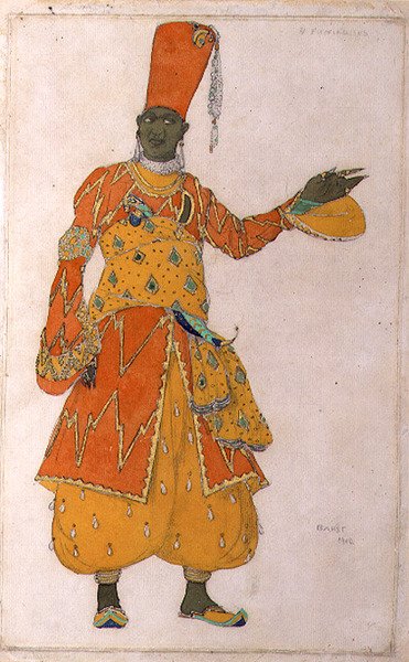 Jelmeztervezés a „Scheherazade” három eunuchja egyikének alkotó: Leon Bakst