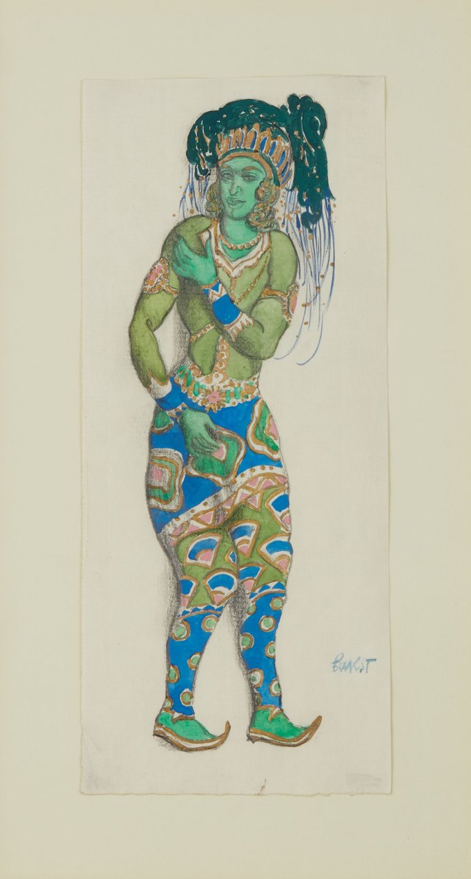 R. Hahn balettkék istenének jelmezterve, 1910. alkotó: Leon Bakst