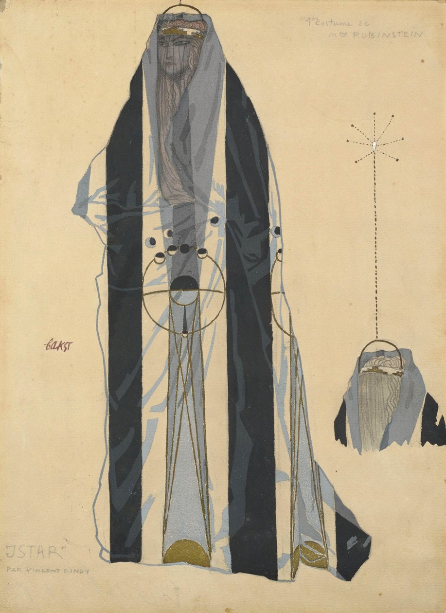 Jelmeztervezés Bohuslav Martinu Istar című balettjéhez, c. 1922. alkotó: Leon Bakst