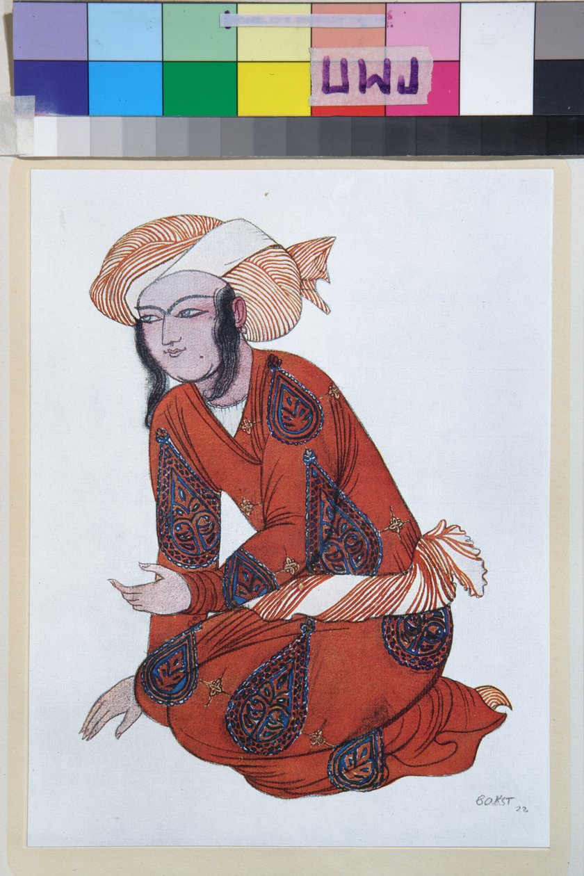 Jelmez Nyikolaj Rimszkij Korszakov (Rimszkij-Korszakov) (1844-1908) Seherezade című balettjéhez - Leon Bakst (1866-1924) munkája, litográfia 1922 - (Nikolaj Rimszkij Korszakov Seherezade című balettjének jelmeze, Leon Bakst , Szín lith alkotó: Leon Bakst