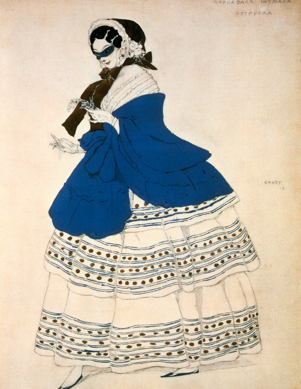Estrella, a Robert Schumann által komponált Karnevál című balett jelmezének terve, 1919 alkotó: Leon Bakst