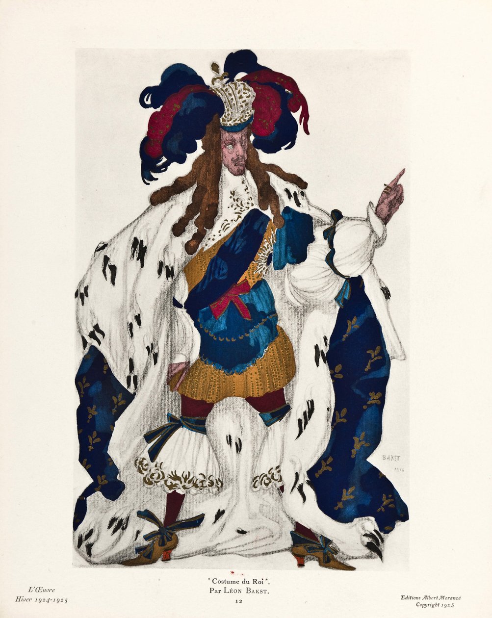""Le roi"" kosztüm de Leon Bakst pour le balet ""La belle au bois dormant de Piotr Csaikovski (1840-1893) (A király, Jelmezterv P. Csajkovszkij Csipkerózsika című balettjéhez - Bakst, Leon (1866-1924) ) - 1921 - Színes litográfia) Magángyűjtemény alkotó: Leon Bakst