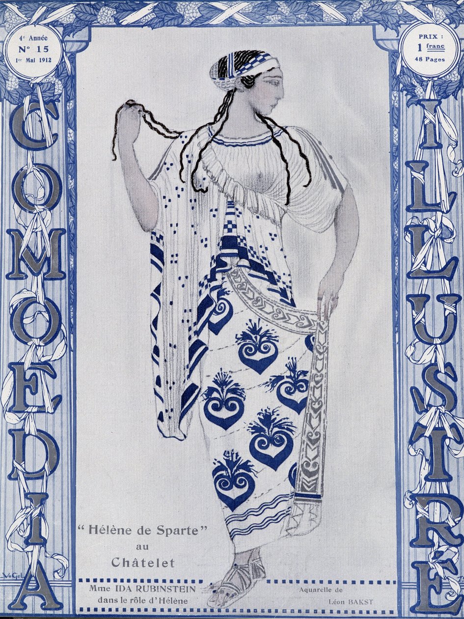 Les Ballets Russes: Spártai Heléna a Chateletben, Miss Ida Rubinstein Helen szerepében - Bakst akvarellje, cov. in "" Comoedia illusztrált"" alkotó: Leon Bakst