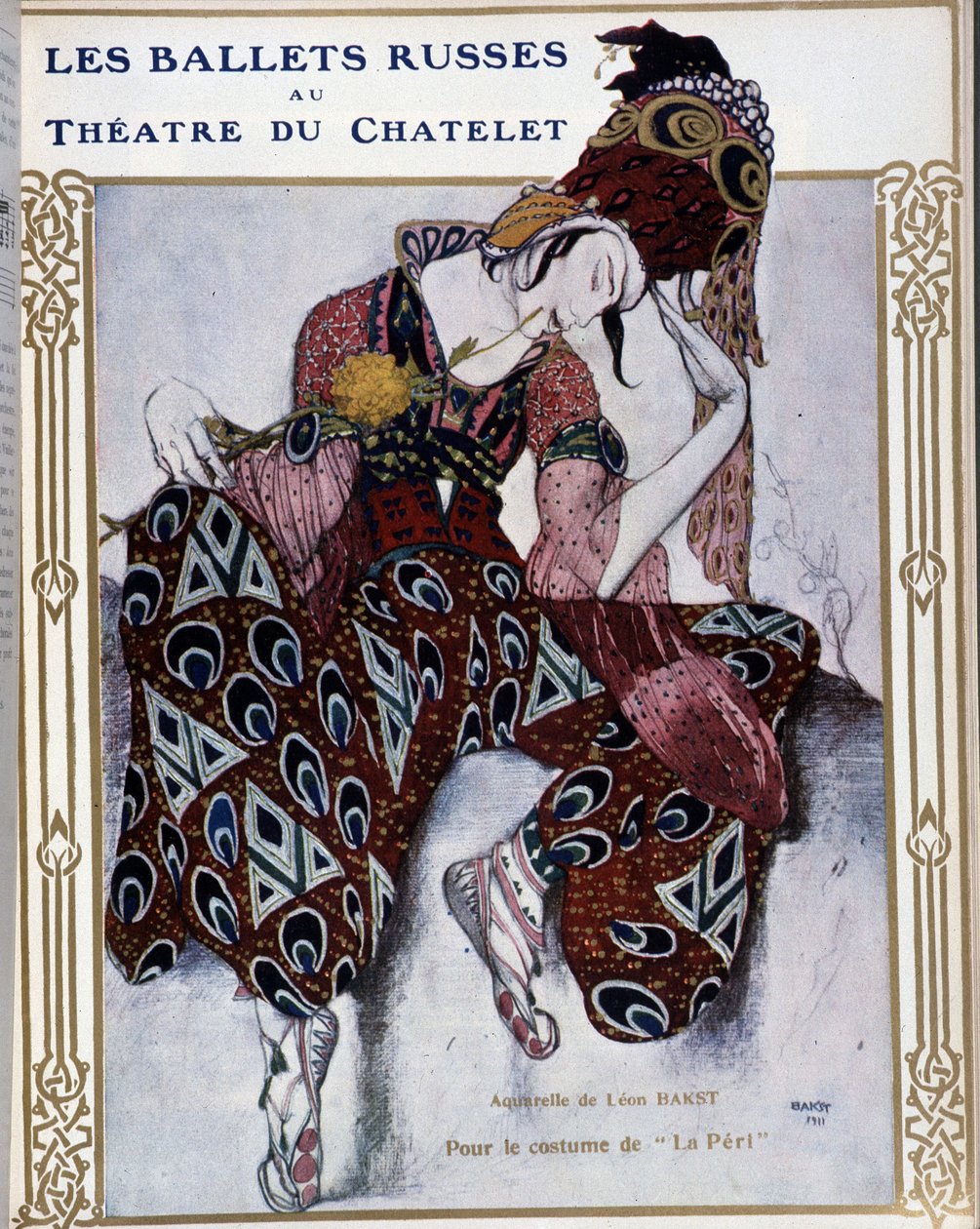 Les Ballets Russians au Theatre du Chatelet: jelmez „La Peri”-hez - Bakst akvarellje, cov. in "" Comoedia illusztrált"" alkotó: Leon Bakst