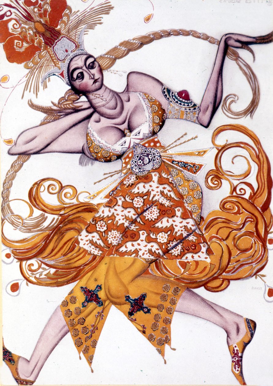 Léon Bakst jelmeze Igor Sztravinszkij „A tűzmadár” című művéhez a párizsi operában, 1910. június alkotó: Leon Bakst