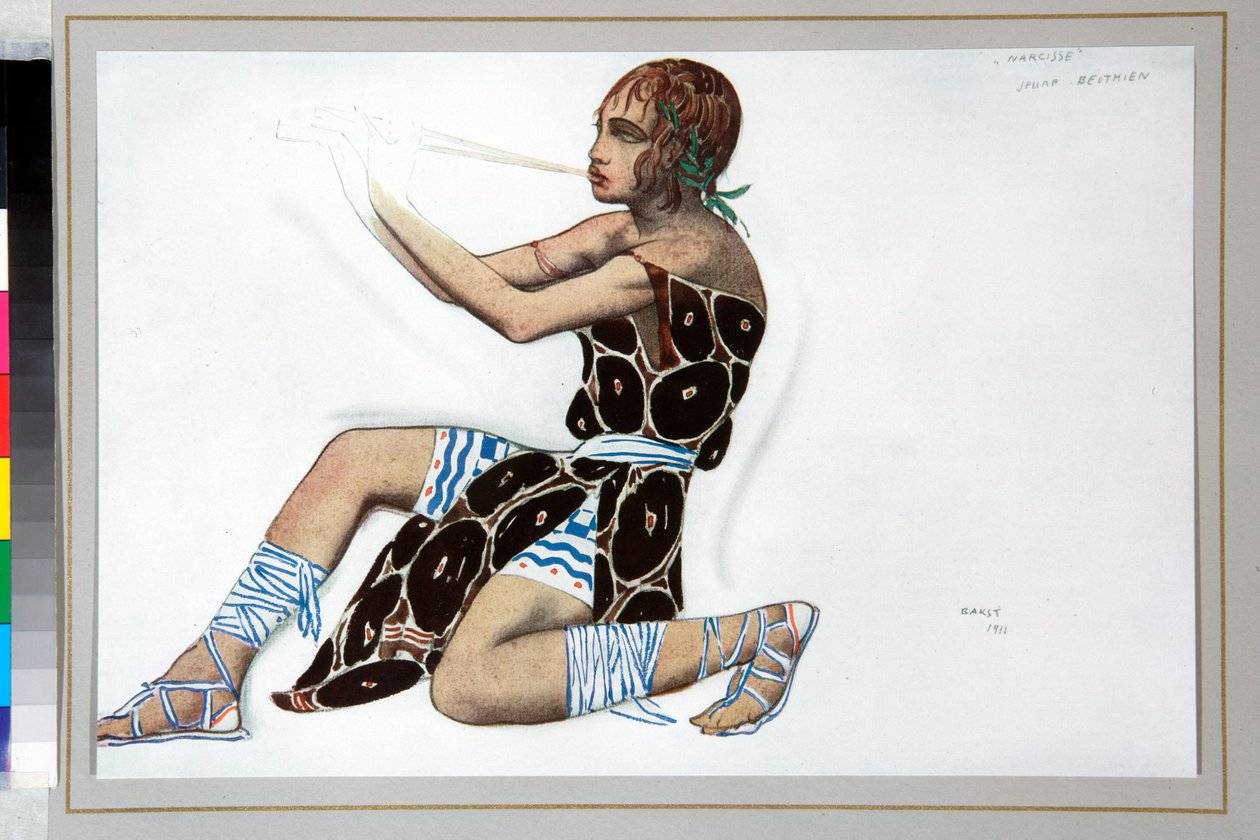 "Nárcisz" Jelmez, amelyet Leon Bakst (1866-1924) tervezett Nicolas Tcherepnine (1873-1945) "Narcisse" című balettjéhez alkotó: Leon Bakst