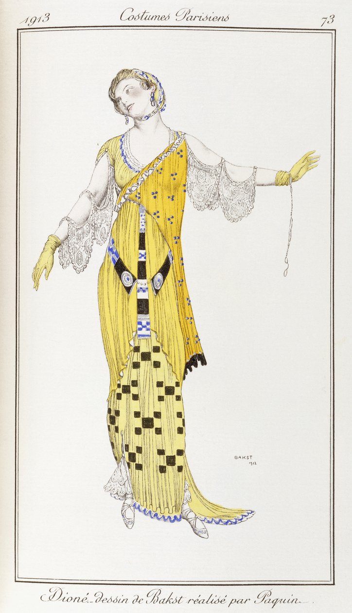 Párizsi ruházat: Bakst Dione-rajza, Paquin kivitelezése, 1913 alkotó: Leon Bakst