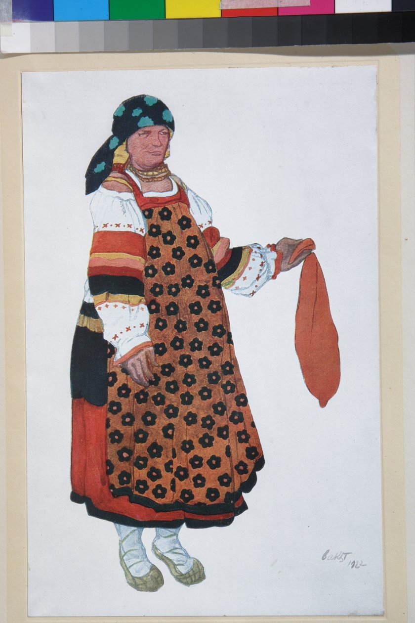 Parasztasszony, jelmeztervező a Vaudeville Old Moszkvába, a párizsi Theatre Femina-ban alkotó: Leon Bakst