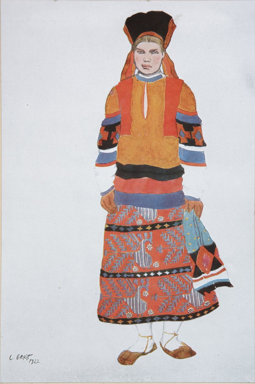 Parasztasszony. Jelmeztervezés a párizsi Théâtre Femina Vaudeville Old Moszkvához, 1922 alkotó: Leon Bakst