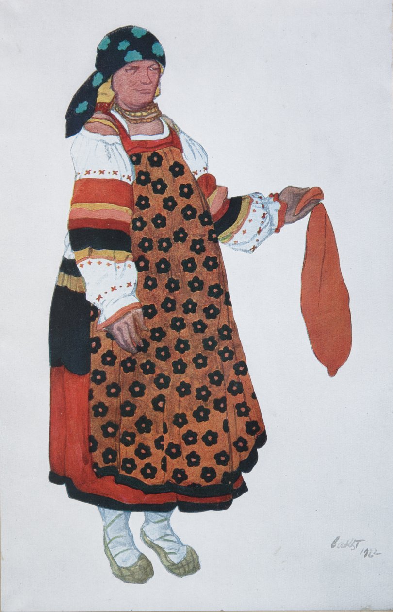 Parasztasszony. Jelmeztervezés a párizsi Théâtre Femina Vaudeville Old Moszkvához, 1922 alkotó: Leon Bakst