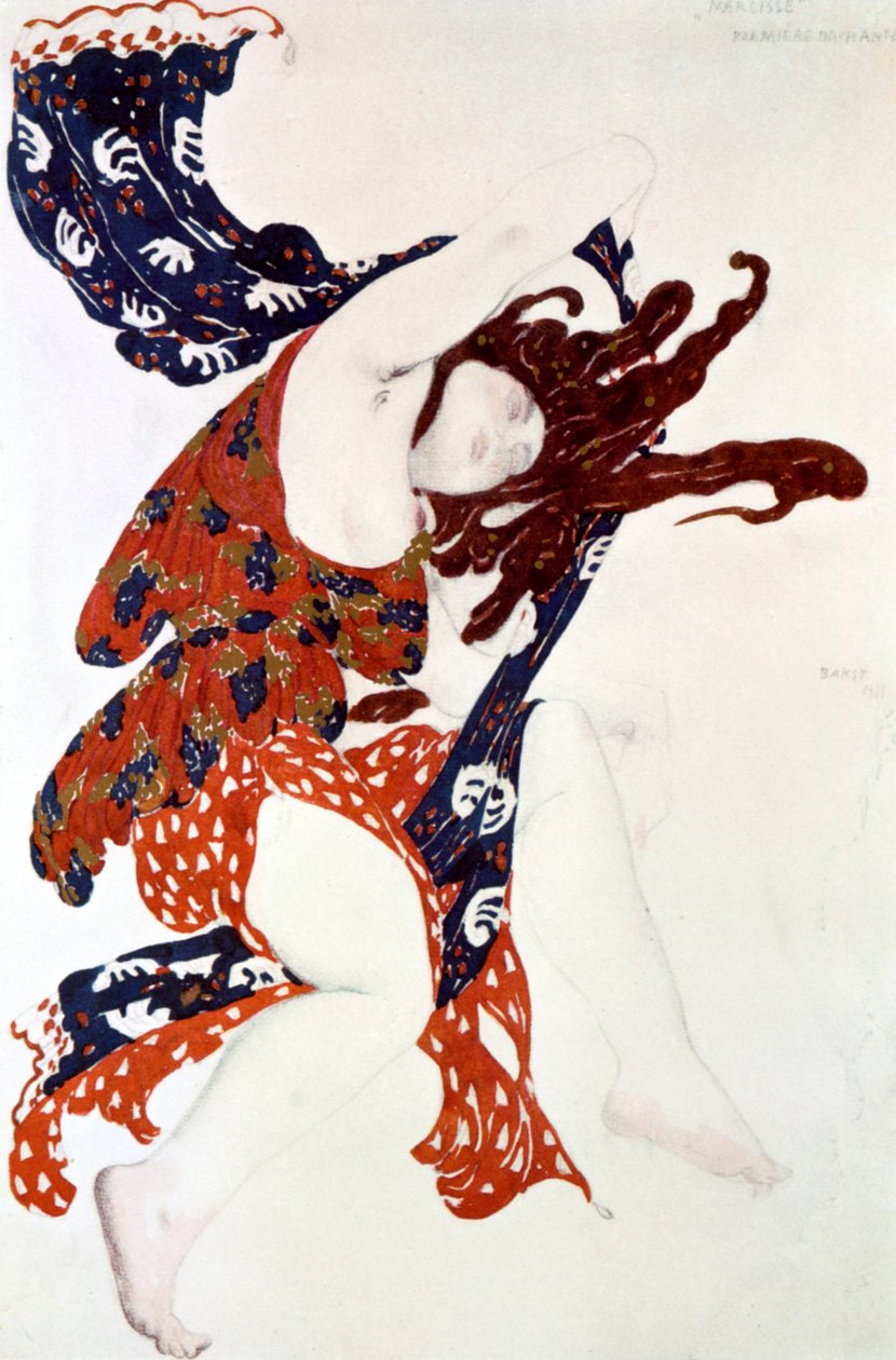 Premiere Bacchante, jelmezterve a Tcherepnins Narcisse című produkcióhoz, 1911 alkotó: Leon Bakst