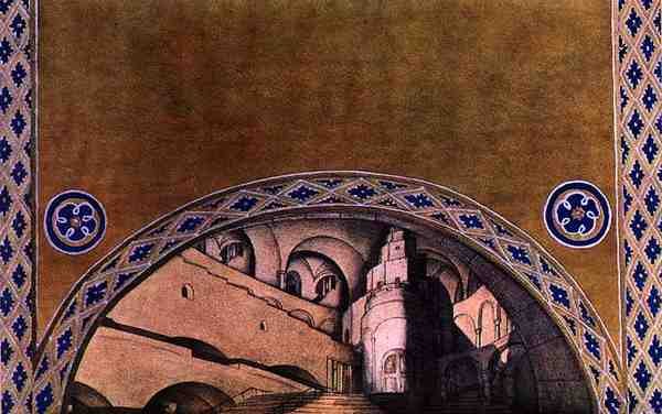 Szent Sebestyén mártírjának díszletterve, 1911-22 körül (színes litográfia) alkotó: Leon Bakst