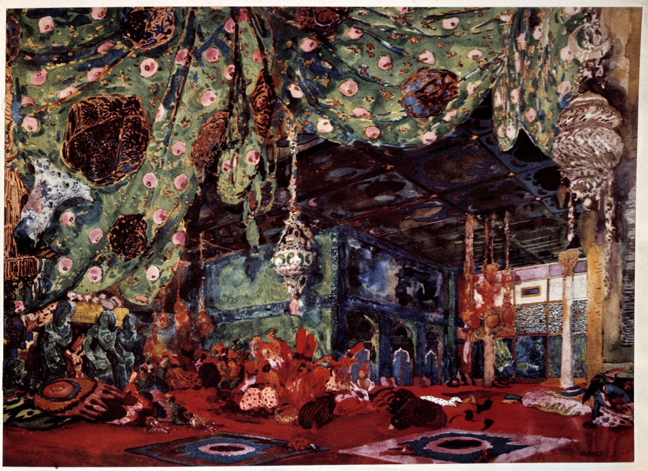Leon Bakst (1866-1924) szcenográfusa, orosz festő és dekorátor Nicholas (Nikolaj) Rimszkij Korszakov (Rimszki-Korszakov) (1844-1908) "Szeherezádé" (Sheherazade) című operájához. alkotó: Leon Bakst