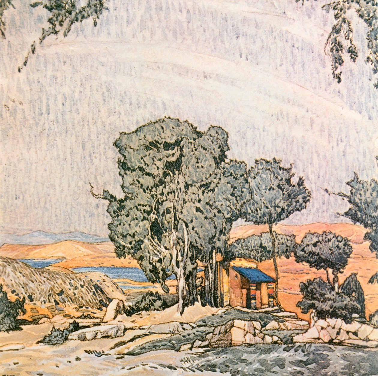 A Spártai Heléna I. felvonásának díszletterve, Ida Rubenstein balettcsoportja, 1912 alkotó: Leon Bakst