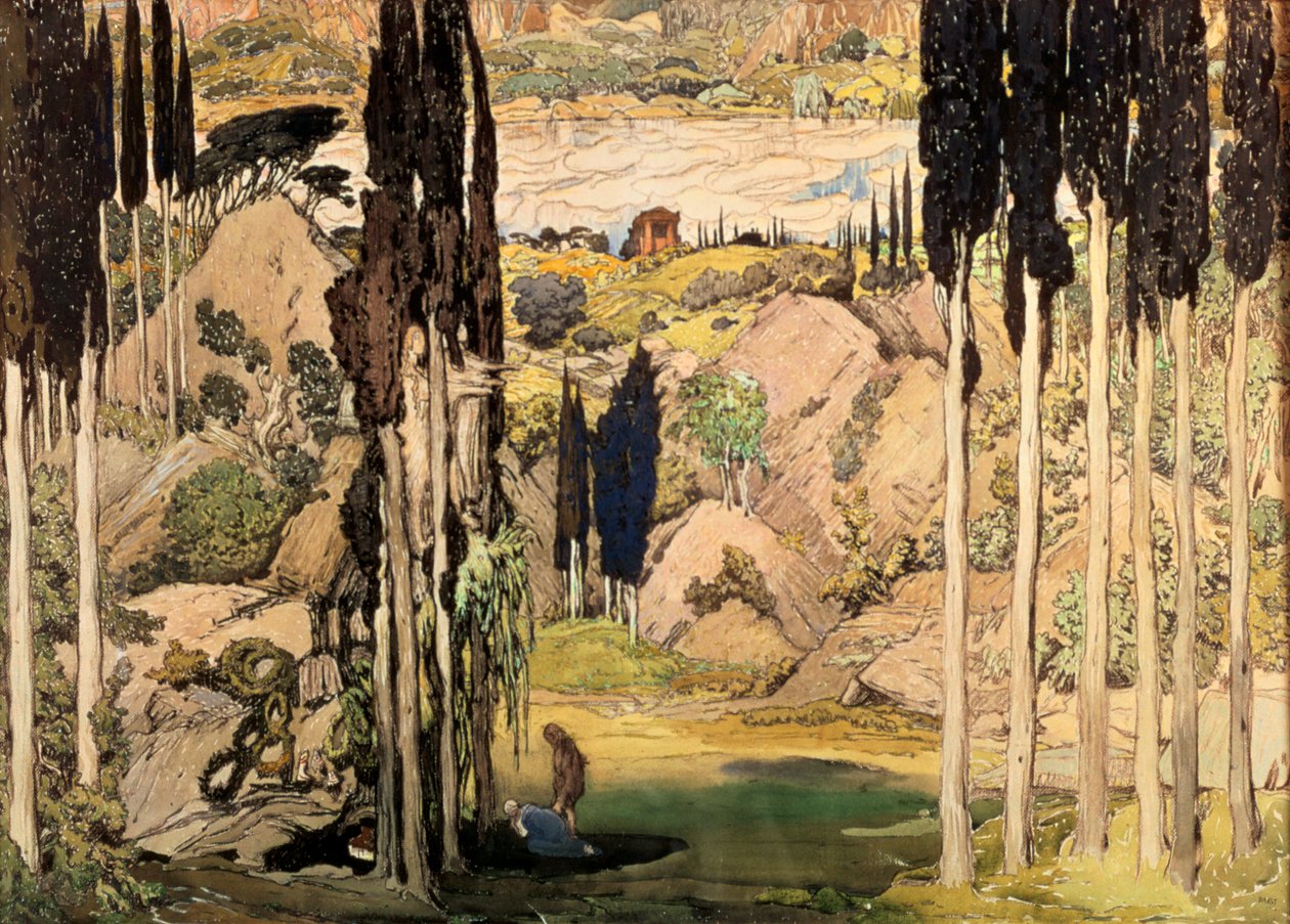 Díszlet az 1912-es Ravels Daphnis és Chloe című balett Russes produkciójának II. felvonásához alkotó: Leon Bakst