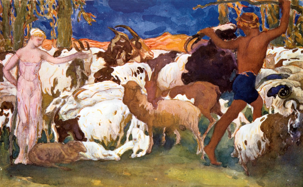 Díszlet a Ballets Russes Ravels Daphnis et Chloe című produkciójához, 1912 alkotó: Leon Bakst