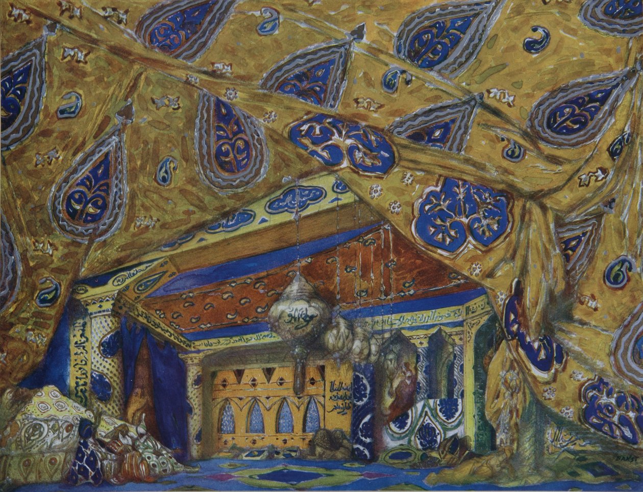 Színpadterv Ippolitov-Ivanov és Muszorgszkij Keleti fantázia című balettjéhez, 1913 alkotó: Leon Bakst