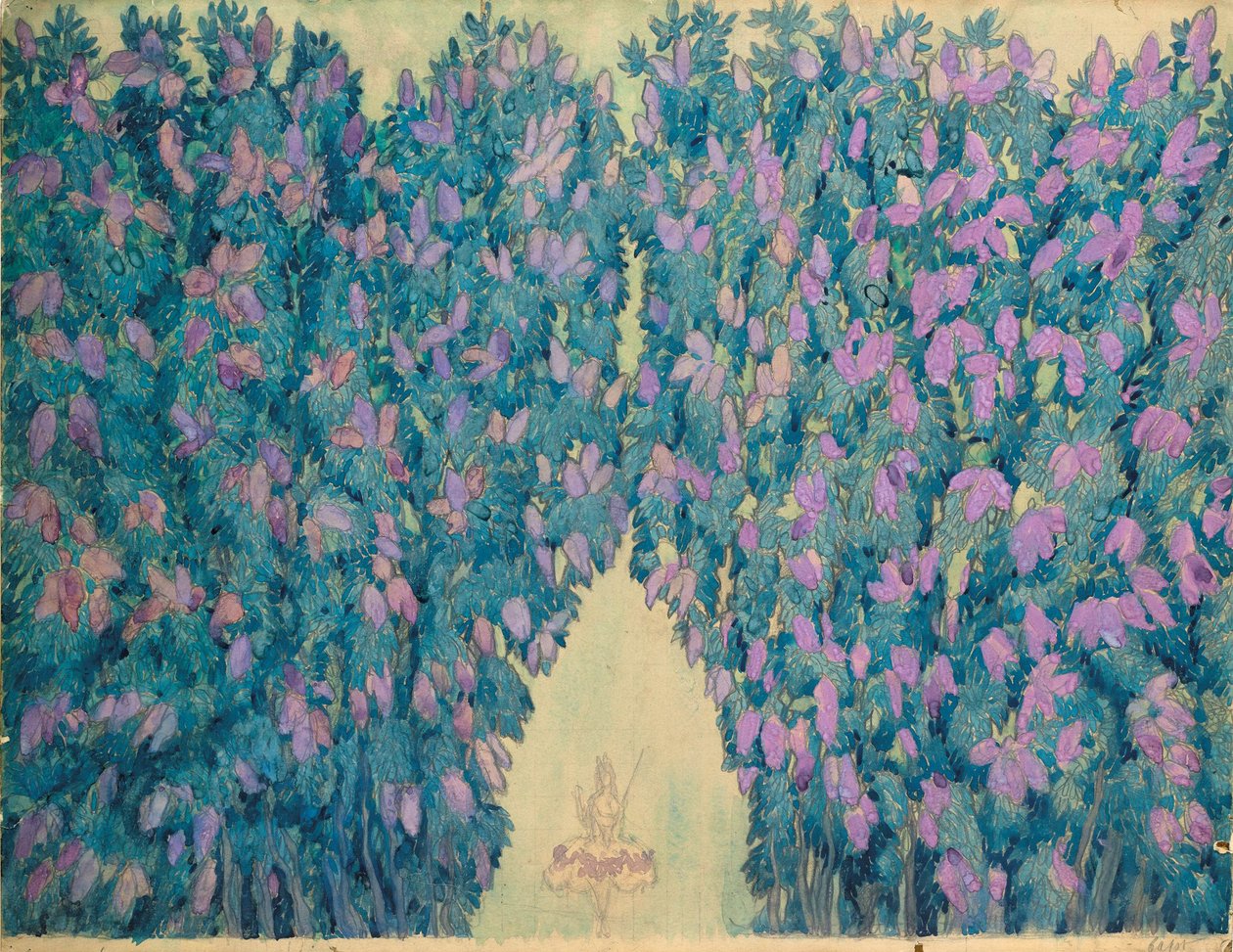 Színpadterv P. Csajkovszkij Csipkerózsika című balettjéhez, 1921. alkotó: Leon Bakst