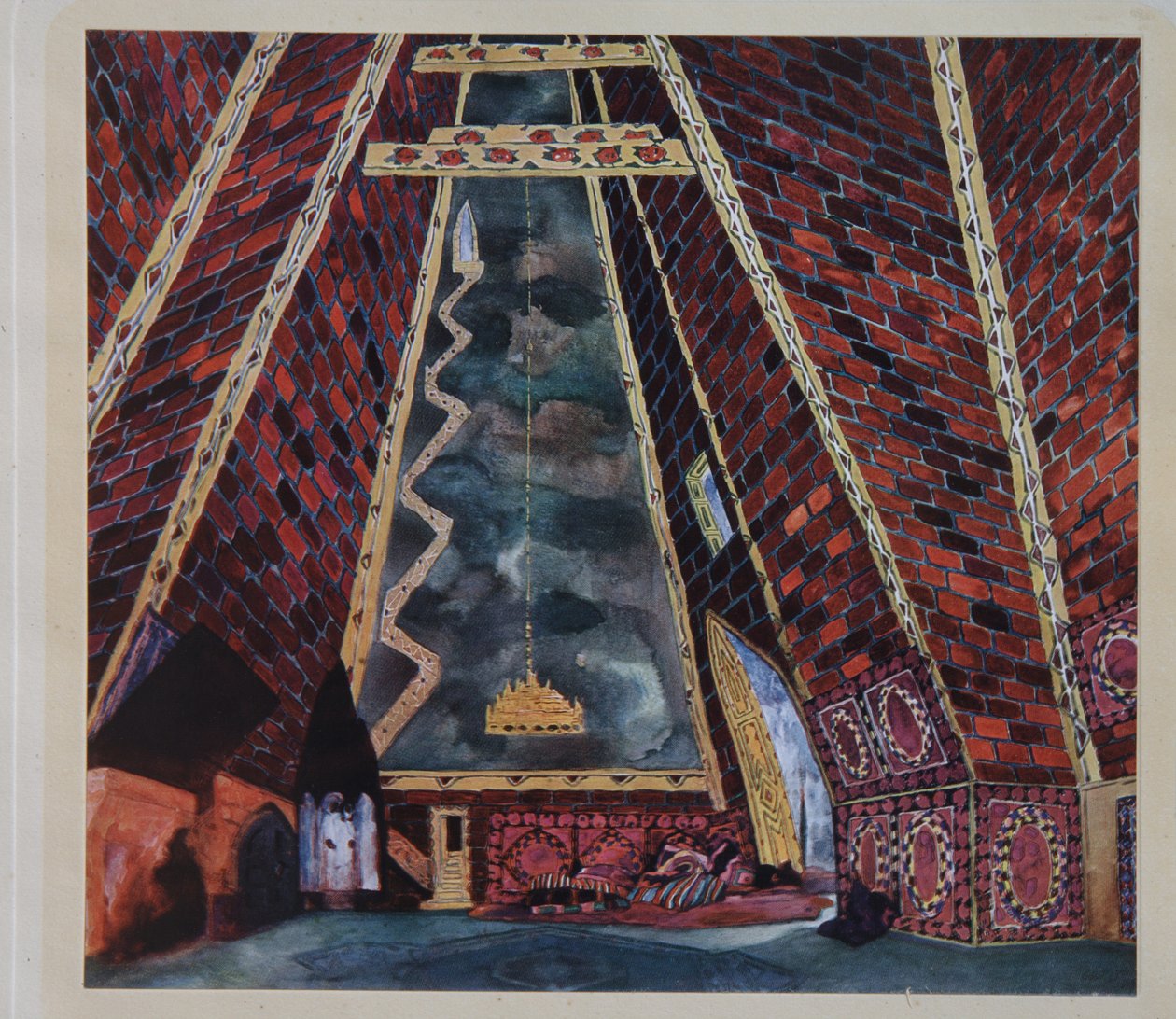 Színpadterv M. A. Balakirev Thamar című balettjéhez, 1912 alkotó: Leon Bakst