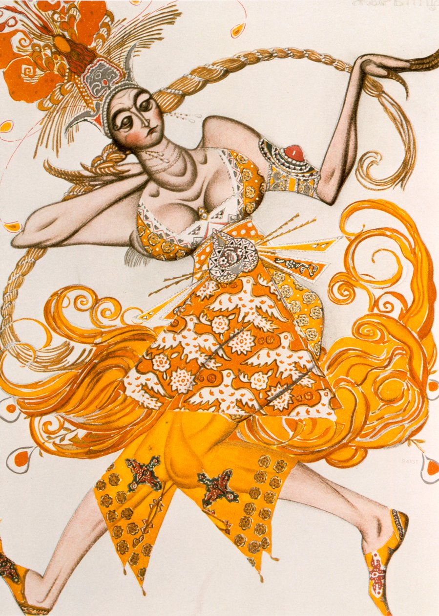 A Tűzmadár, A tűzmadár jelmeze, Igor Stravinsky balettje, 1910 alkotó: Leon Bakst