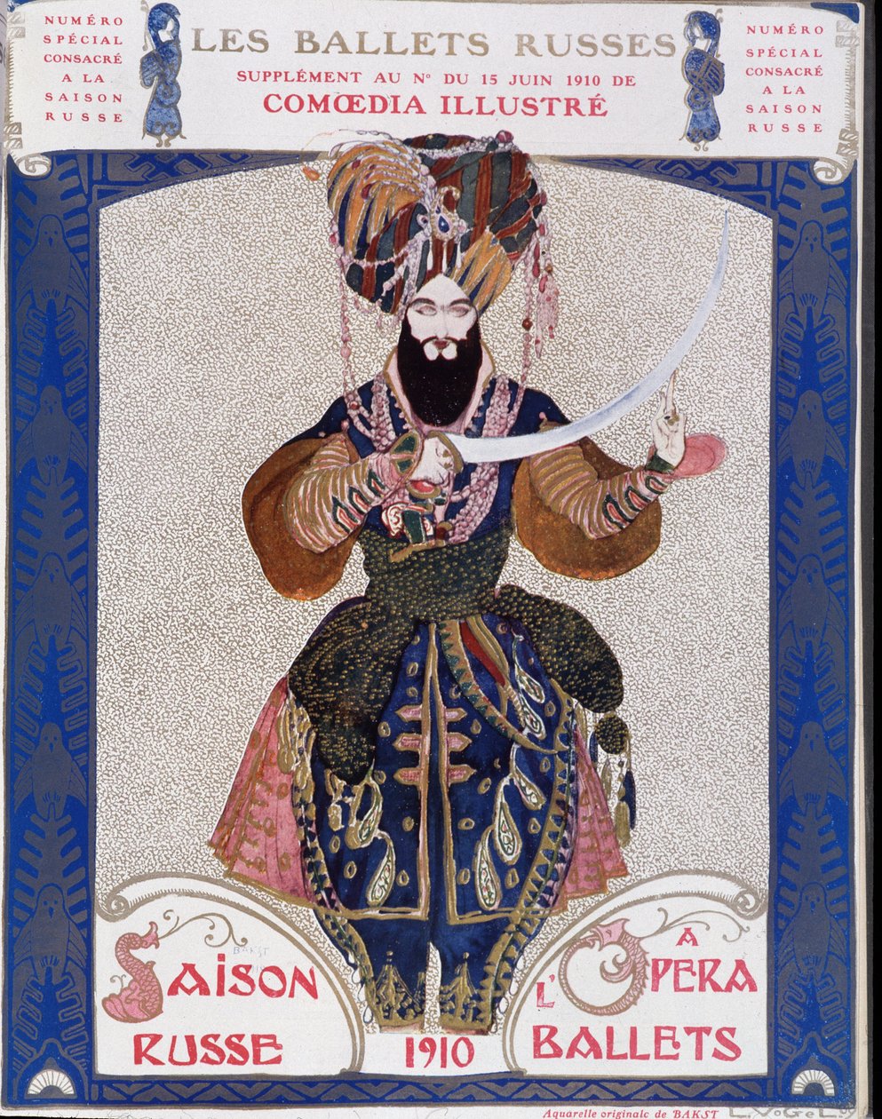Orosz balettek az operában – Bakst akvarellje, „” Comoedia illusztrált” c. alkotó: Leon Bakst
