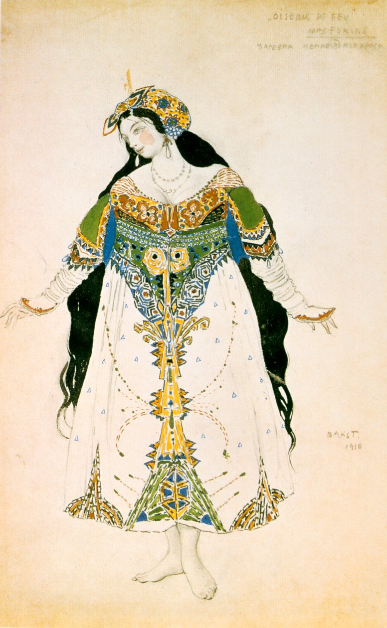 A Tsarevna, a Ballets Russes, Sztravinszkij A tűzmadár című produkciójának jelmezterve, 1910 alkotó: Leon Bakst