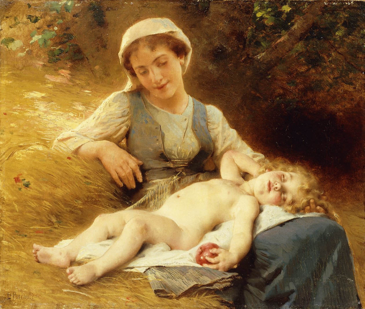 Egy anya alvó gyermekével, 1896 alkotó: Leon Bazile Perrault